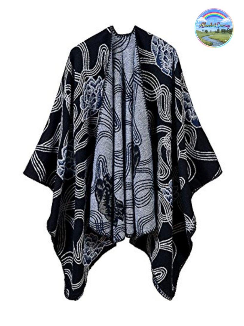 EXCHIC Women's Retro Floral Poncho Cape Open Front Cardigan Sweater